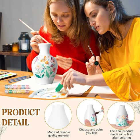 Fuyoooo 6 Sets Paint Your Own Vases Unpainted White Vases Ceramic Painting Kit for Adults with Paint Brushes, Underglaze Paints and Palettes for Birthday Party Activity Gift Art Supplies DIY Craft in Saudi Arabia