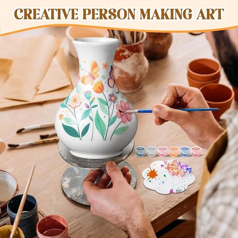 Fuyoooo 6 Sets Paint Your Own Vases Unpainted White Vases Ceramic Painting Kit for Adults with Paint Brushes, Underglaze Paints and Palettes for Birthday Party Activity Gift Art Supplies DIY Craft in Saudi Arabia