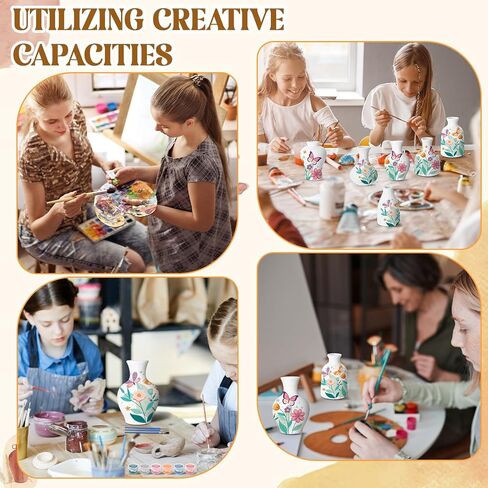 Fuyoooo 6 Sets Paint Your Own Vases Unpainted White Vases Ceramic Painting Kit for Adults with Paint Brushes, Underglaze Paints and Palettes for Birthday Party Activity Gift Art Supplies DIY Craft in Saudi Arabia
