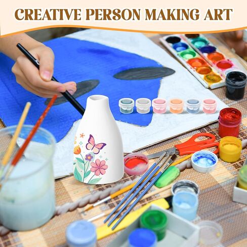 Fuyoooo 6 Sets Paint Your Own Vases Unpainted White Vases Ceramic Painting Kit for Adults with Paint Brushes, Underglaze Paints and Palettes for Birthday Party Activity Gift Art Supplies DIY Craft in Saudi Arabia