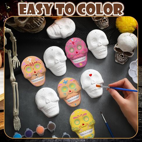 Suzile 24 PCS Day of the Dead Sugar Skull Ceramic لطلاء الحلي من أجل الشجرة معلقة الهالوين غير مصممة DIY طقم الطلاء السيراميك جاهزة لطلاء السيراميك الحرفي in Kuwait