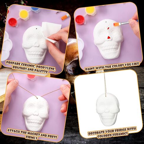 Suzile 24 PCS Day of the Dead Sugar Skull Ceramic لطلاء الحلي من أجل الشجرة معلقة الهالوين غير مصممة DIY طقم الطلاء السيراميك جاهزة لطلاء السيراميك الحرفي in Kuwait