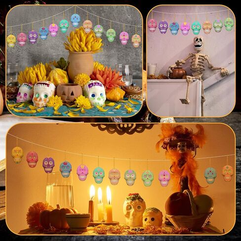 Suzile 24 PCS Day of the Dead Sugar Skull Ceramic لطلاء الحلي من أجل الشجرة معلقة الهالوين غير مصممة DIY طقم الطلاء السيراميك جاهزة لطلاء السيراميك الحرفي in Kuwait