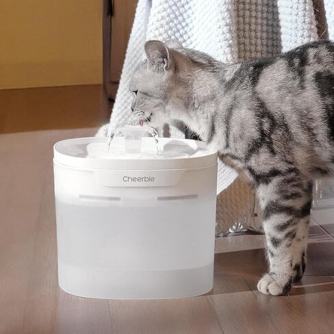 Cheerble Pumpless Cat Water Fountain, 2L/67oz Automatic Pet Fountain, Elfin E1 Lite Cat Fountain for Drinking, MagDrive™ Technology, Continuous Flow Mode, BPA-Free (White, E1 Lite) in Kuwait