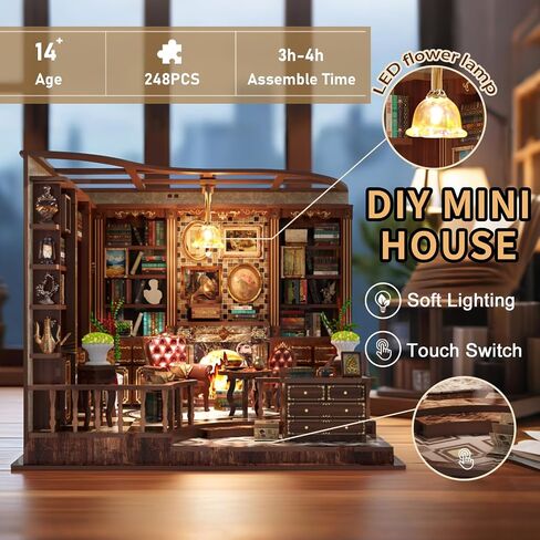 Book Nook Kit للبالغين ، 3D Wooden Miniature DIY House Kit Kit Book Decor Decorfleshfles Insert Diorama Gift in Saudi Arabia
