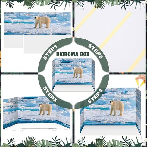 Leinuosen 5pcs Cardboard Diorama Kit ، 11.8 × 8.7 × 8.3 بوصة من مواد Diorama Doiorama مربع المصوّرة لحالة العرض ، مربع من الورق المقوى مع أشرطة مزدوجة على الوجهين للبالغين DIY (نمط حيوانات القطب الشمالي) in Saudi Arabia