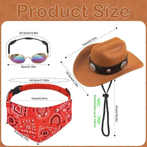 Pet Cowboy Hats Dog Cat Halloween Costumes Cute West Cowboy Hat Bandana Festival Cosplay Accessories (Brown + Red) in Saudi Arabia