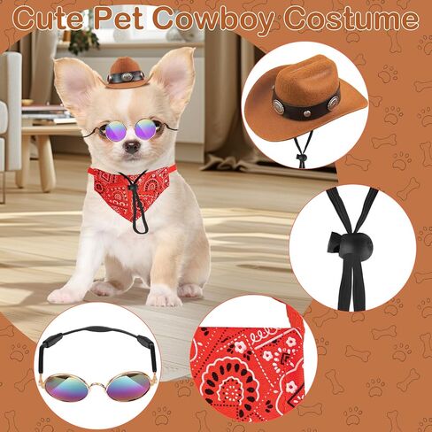 Pet Cowboy Hats Dog Cat Halloween Costumes Cute West Cowboy Hat Bandana Festival Cosplay Accessories (Brown + Red) in Saudi Arabia