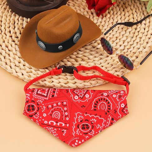 Pet Cowboy Hats Dog Cat Halloween Costumes Cute West Cowboy Hat Bandana Festival Cosplay Accessories (Brown + Red) in Saudi Arabia