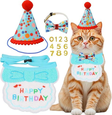 لوازم حفلة عيد ميلاد القط ، بوي بوي كات هريرة عيد ميلاد باندانا أرقام القبعات أرقام الزينة مجموعة ، وردي in Kuwait