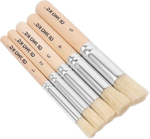 5 مساءً فرش الاستنسل الطبيعية ، مجموعة أدوات الطلاء الخشبية المقبض الخشبي للزيت المائي متعدد الاستخدامات للطلاب الفنانين ومشاريع DIY in Kuwait