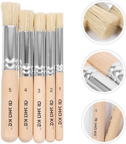 5 مساءً فرش الاستنسل الطبيعية ، مجموعة أدوات الطلاء الخشبية المقبض الخشبي للزيت المائي متعدد الاستخدامات للطلاب الفنانين ومشاريع DIY in Kuwait