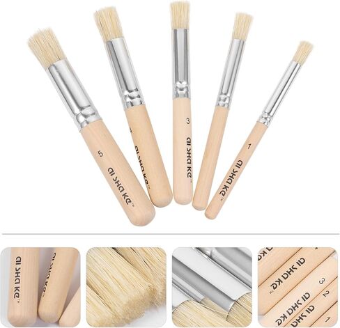 5 مساءً فرش الاستنسل الطبيعية ، مجموعة أدوات الطلاء الخشبية المقبض الخشبي للزيت المائي متعدد الاستخدامات للطلاب الفنانين ومشاريع DIY in Kuwait