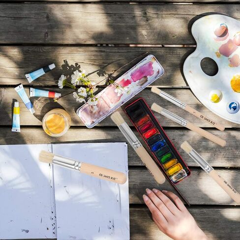 5 مساءً فرش الاستنسل الطبيعية ، مجموعة أدوات الطلاء الخشبية المقبض الخشبي للزيت المائي متعدد الاستخدامات للطلاب الفنانين ومشاريع DIY in Kuwait