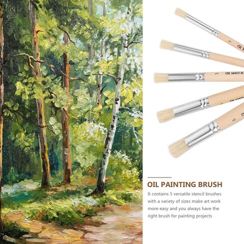 5 مساءً فرش الاستنسل الطبيعية ، مجموعة أدوات الطلاء الخشبية المقبض الخشبي للزيت المائي متعدد الاستخدامات للطلاب الفنانين ومشاريع DIY in Kuwait