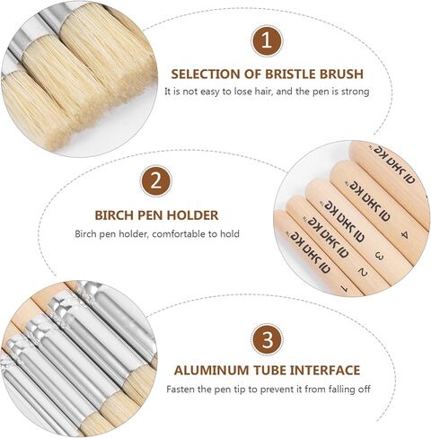5 مساءً فرش الاستنسل الطبيعية ، مجموعة أدوات الطلاء الخشبية المقبض الخشبي للزيت المائي متعدد الاستخدامات للطلاب الفنانين ومشاريع DIY in Kuwait