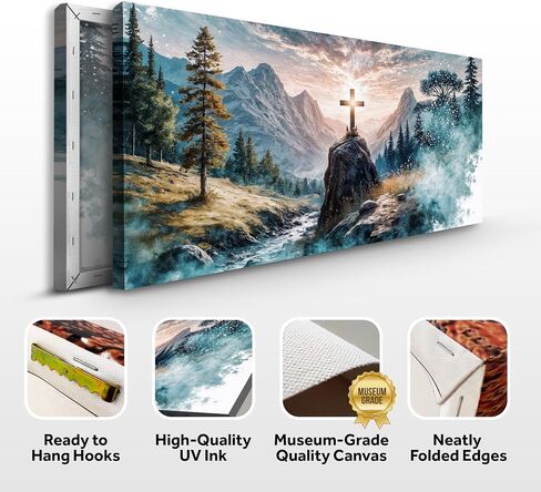 Tailored Canvases Cross on a Hill Faith Wall Art Jesus Mountain Decor Christian Canvas Artwork Modern Hanging Spiritual Religious Decoration for Living Room Bedroom Church 10x20 in Kuwait