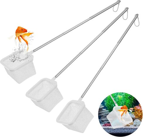 3Pcs Aquarium Fish Net with Extendable Handle, 3.14in Small Fish Tank Net Stainless Steel Fishes Shrimp Skimming Nets for Aquarium Fishes Tank Pond(White) in Saudi Arabia