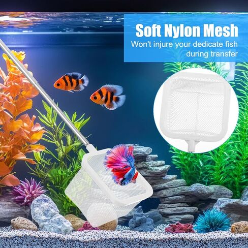 3Pcs Aquarium Fish Net with Extendable Handle, 3.14in Small Fish Tank Net Stainless Steel Fishes Shrimp Skimming Nets for Aquarium Fishes Tank Pond(White) in Saudi Arabia