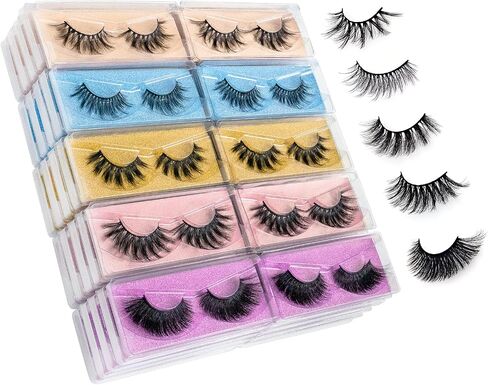 رموش الجملة ، 3D Faux Mink Eyelash Bulk ، 18 ملم مصنوعة يدويًا قابلة لإعادة الاستخدام ، 5 أنماط رموز زائفة زائفة دراماتيكية مع تعبئة محمولة بريق (رقيقة 5 أنماط -30 أزواج) in Kuwait