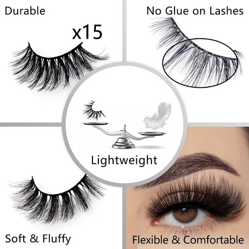 رموش الجملة ، 3D Faux Mink Eyelash Bulk ، 18 ملم مصنوعة يدويًا قابلة لإعادة الاستخدام ، 5 أنماط رموز زائفة زائفة دراماتيكية مع تعبئة محمولة بريق (رقيقة 5 أنماط -30 أزواج) in Kuwait