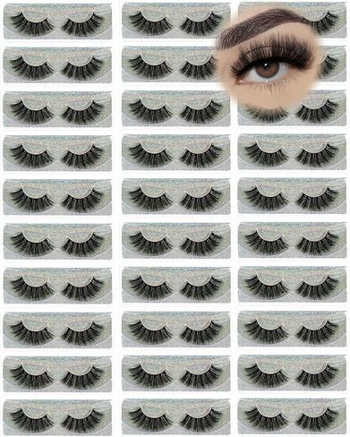 رموش الجملة ، 3D Faux Mink Eyelash Bulk ، 18 ملم مصنوعة يدويًا قابلة لإعادة الاستخدام ، 5 أنماط رموز زائفة زائفة دراماتيكية مع تعبئة محمولة بريق (رقيقة 5 أنماط -30 أزواج) in Kuwait