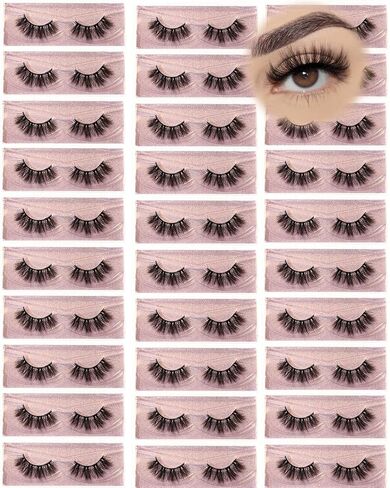 رموش الجملة ، 3D Faux Mink Eyelash Bulk ، 18 ملم مصنوعة يدويًا قابلة لإعادة الاستخدام ، 5 أنماط رموز زائفة زائفة دراماتيكية مع تعبئة محمولة بريق (رقيقة 5 أنماط -30 أزواج) in Kuwait
