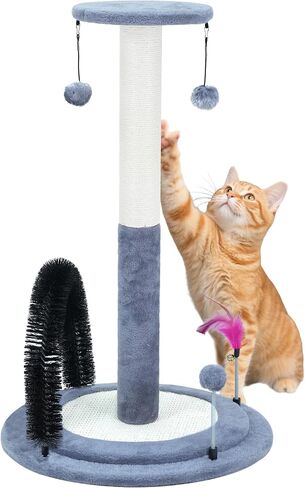 Multifunctional Cat Scratching Posts for Indoor Kittens,Cat Scratching Pads for Play and Activity,Scratching Posts with Feather Toys and Spring Hanging Balls,Grey in Saudi Arabia