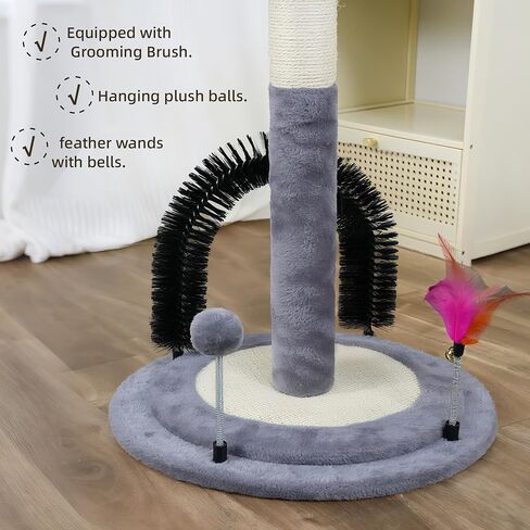 Multifunctional Cat Scratching Posts for Indoor Kittens,Cat Scratching Pads for Play and Activity,Scratching Posts with Feather Toys and Spring Hanging Balls,Grey in Saudi Arabia
