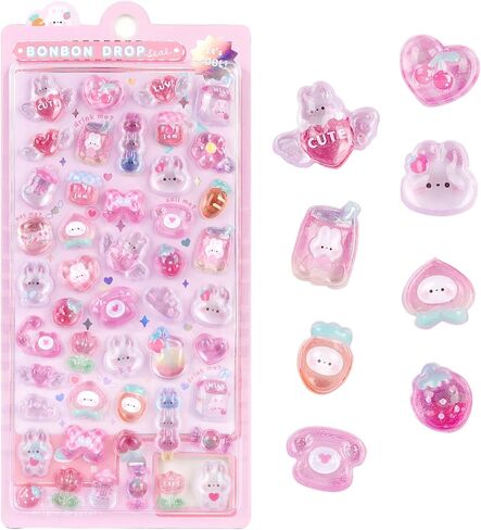 3D Cute Stickers Cartoon Pink Rabbit Puff Stickers Kawaii Mini Puffy 3D Reusable Tiny Patch for Scrapbooks Planner Journals Laptops Phone Case Decoration in Saudi Arabia