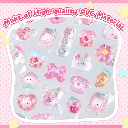 3D Cute Stickers Cartoon Pink Rabbit Puff Stickers Kawaii Mini Puffy 3D Reusable Tiny Patch for Scrapbooks Planner Journals Laptops Phone Case Decoration in Saudi Arabia