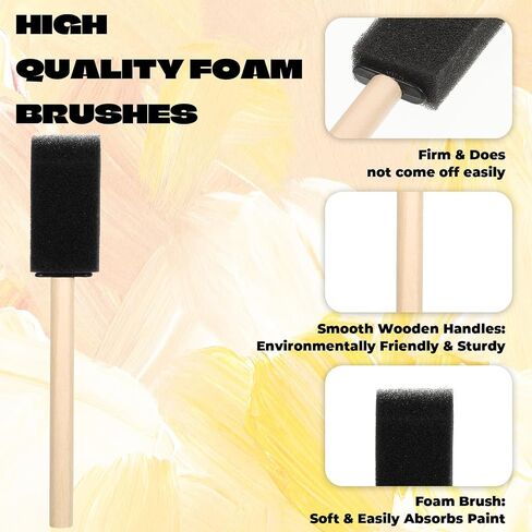 18 Pcs 1 Inch Foam Paint Brushes, Wood Handle Sponge Brushes Paint Sponges Set, Foam Brush for Painting, Wood Handle Sponge Brush for Staining, Painting Tools for Crafts, DIY Projects in Saudi Arabia
