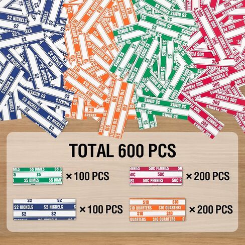 أغلفة عملة معدنية من Kraft White - 600 متنوع (200 نقطة ، 200quarters ، 100nickels ، 100 Dimes) - أغلفة لفة العملة لجميع العملات المعدنية in Kuwait