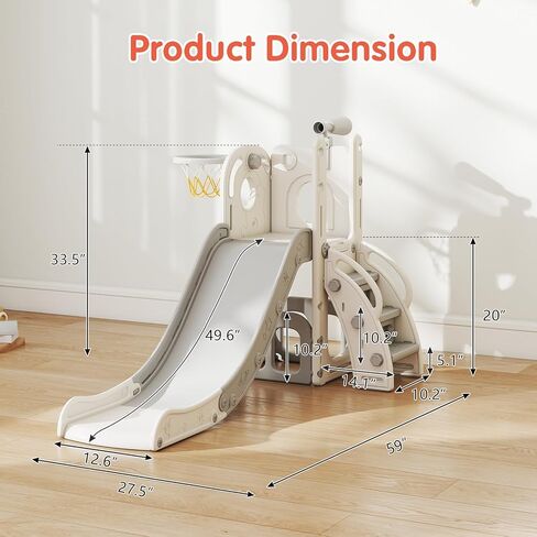 9 in 1 Indoor Slide for Toddler - Freestanding Baby Slide, Playground Kids Slider, Toddler Playset with Climber Slider, Basketball Hoop, Telescope, Storage Area and Tunnel, Bus (Green & Yellow) in Kuwait