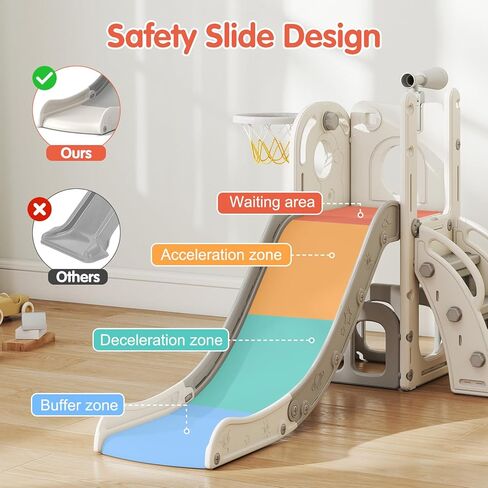 9 in 1 Indoor Slide for Toddler - Freestanding Baby Slide, Playground Kids Slider, Toddler Playset with Climber Slider, Basketball Hoop, Telescope, Storage Area and Tunnel, Bus (Green & Yellow) in Kuwait