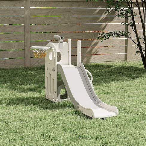 9 in 1 Indoor Slide for Toddler - Freestanding Baby Slide, Playground Kids Slider, Toddler Playset with Climber Slider, Basketball Hoop, Telescope, Storage Area and Tunnel, Bus (Green & Yellow) in Kuwait