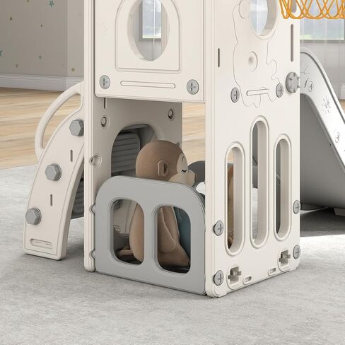 9 in 1 Indoor Slide for Toddler - Freestanding Baby Slide, Playground Kids Slider, Toddler Playset with Climber Slider, Basketball Hoop, Telescope, Storage Area and Tunnel, Bus (Green & Yellow) in Kuwait