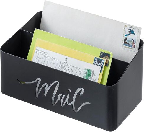 MyGift 2 Slot Modern Matte Black Metal Desktop Mail Sorter with Cutout Script Lettering, Office Desk or Home Entryway Table Incoming Outgoing Letter Holder in Saudi Arabia