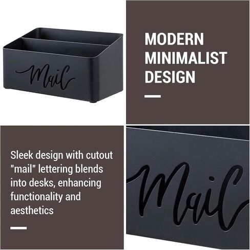 MyGift 2 Slot Modern Matte Black Metal Desktop Mail Sorter with Cutout Script Lettering, Office Desk or Home Entryway Table Incoming Outgoing Letter Holder in Saudi Arabia