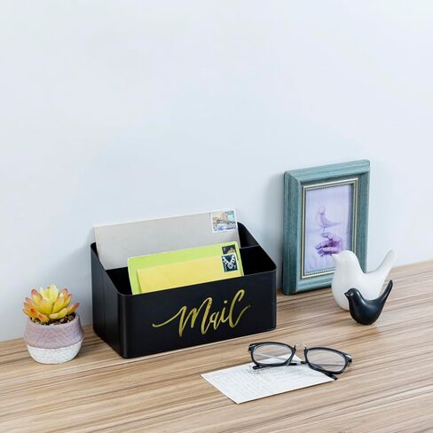 MyGift 2 Slot Modern Matte Black Metal Desktop Mail Sorter with Cutout Script Lettering, Office Desk or Home Entryway Table Incoming Outgoing Letter Holder in Saudi Arabia
