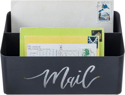MyGift 2 Slot Modern Matte Black Metal Desktop Mail Sorter with Cutout Script Lettering, Office Desk or Home Entryway Table Incoming Outgoing Letter Holder in Saudi Arabia
