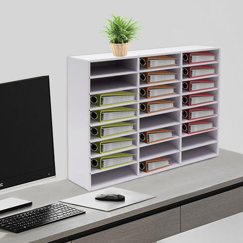 Literature Organizer, 24 Slots Mail Sorter Organizer Office Classroom Mailbox Desktop File Sorter Paper Storage Cabinet, for Home Office School, White, 29 x 11.9 x 23.5inch in Kuwait