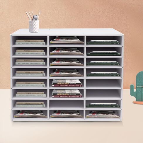 Literature Organizer, 24 Slots Mail Sorter Organizer Office Classroom Mailbox Desktop File Sorter Paper Storage Cabinet, for Home Office School, White, 29 x 11.9 x 23.5inch in Kuwait