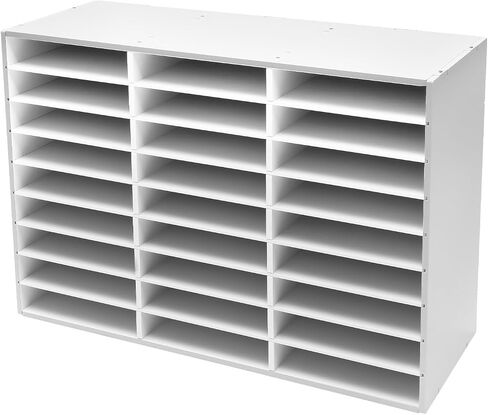 Literature Organizer, 24 Slots Mail Sorter Organizer Office Classroom Mailbox Desktop File Sorter Paper Storage Cabinet, for Home Office School, White, 29 x 11.9 x 23.5inch in Kuwait