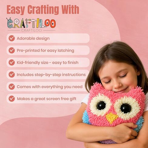 طقم خطاف مزلاج Craftiloo للأطفال سجادة DIY وسادة مع خطاف ، خيوط مسبقة ، من السهل اتباع نمط التصاميم اللطيفة مع قوس قزح القلب الأعمار 6+ in Kuwait