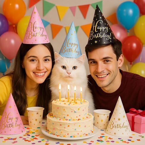 Fvumhlaoog 12-Pack Pre-Assembled Party Hats with Elastic Bands – No Assembly Needed, Fun Birthday Party Supplies, Wedding & Anniversary Decorations, Adult & Pet Photo Props in Kuwait