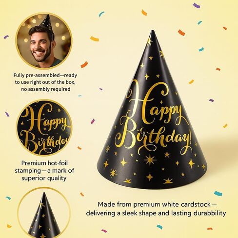 Fvumhlaoog 12-Pack Pre-Assembled Party Hats with Elastic Bands – No Assembly Needed, Fun Birthday Party Supplies, Wedding & Anniversary Decorations, Adult & Pet Photo Props in Kuwait