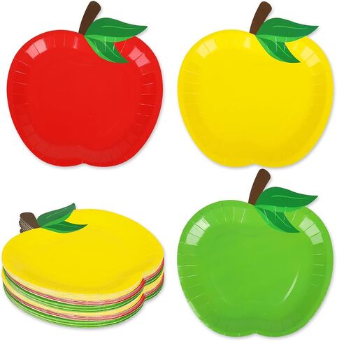 Back to School Apples Paper Plates 9 Inch Red Yellow Green Apples Disposable Plates Fruit Party Tableware for First Day of School Table Decor Supplies, 24 Pcs in Saudi Arabia