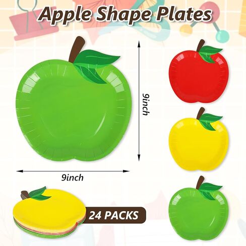 Back to School Apples Paper Plates 9 Inch Red Yellow Green Apples Disposable Plates Fruit Party Tableware for First Day of School Table Decor Supplies, 24 Pcs in Saudi Arabia
