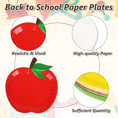 Back to School Apples Paper Plates 9 Inch Red Yellow Green Apples Disposable Plates Fruit Party Tableware for First Day of School Table Decor Supplies, 24 Pcs in Saudi Arabia